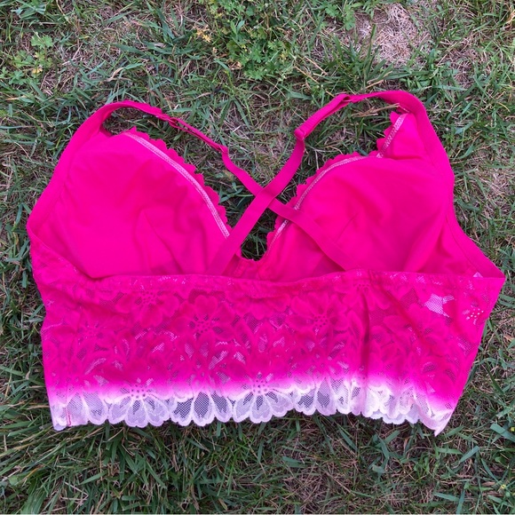 Womens Pink Bralette With Removable Pads Crossover Back Straps Adjustable Strap - Picture 2 of 6